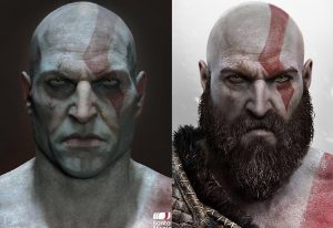 Kratos con y sin barba.